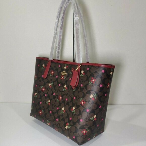 NWT C7616 COACH CITY TOTE IN SIGNATURE CANVAS WITH HEART PETAL PRINT - Picture 2 of 12